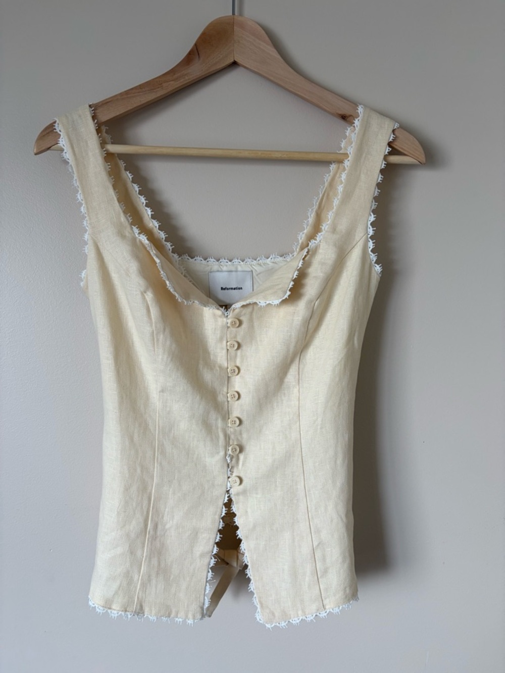 NEW Reformation Viola Linen Lace Sleeveless Top Sugar Cream | US 2 UK 6 - Picture 5 of 12